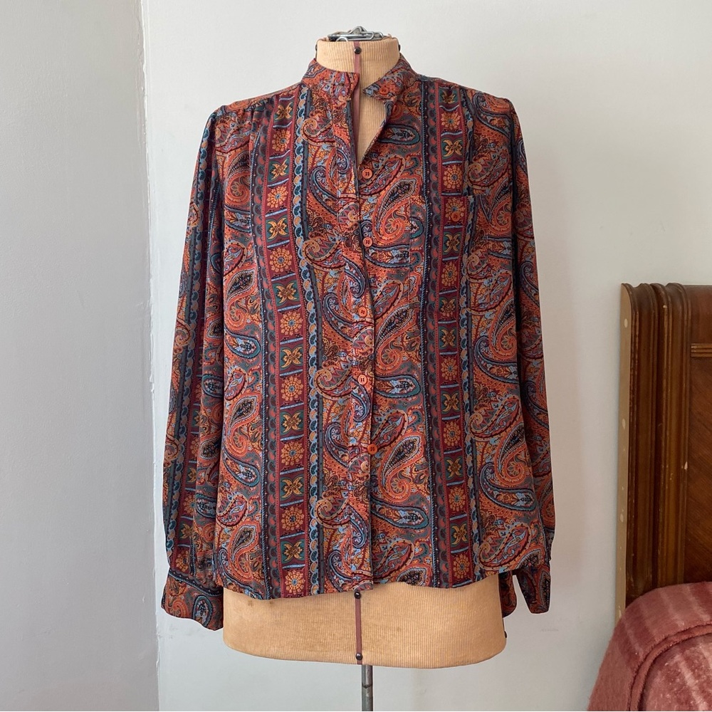 Regina Porter Paisley Print Blouse Multicolor Flowy Boho Top Size M